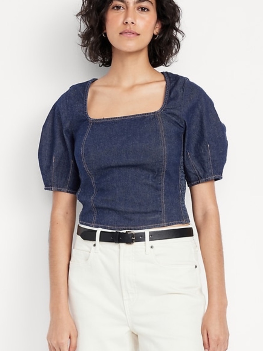 NWT Old Navy Denim Square neck short sleeve crop top